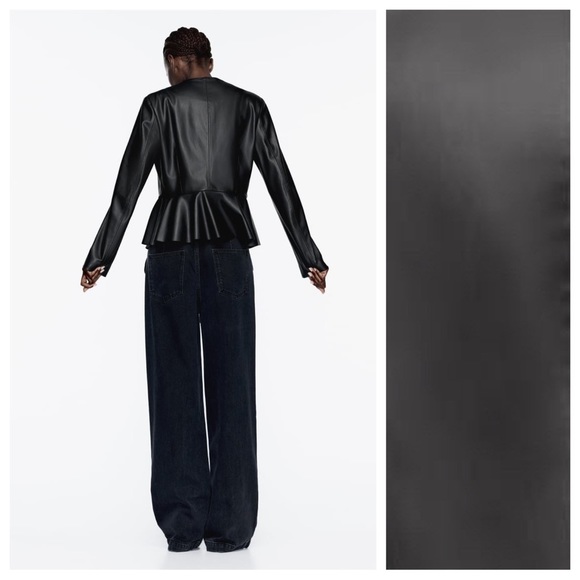 NWT. Zara Black Faux Leather Peplum Blazer/Jacket. Size L, XL. - Picture 5 of 16